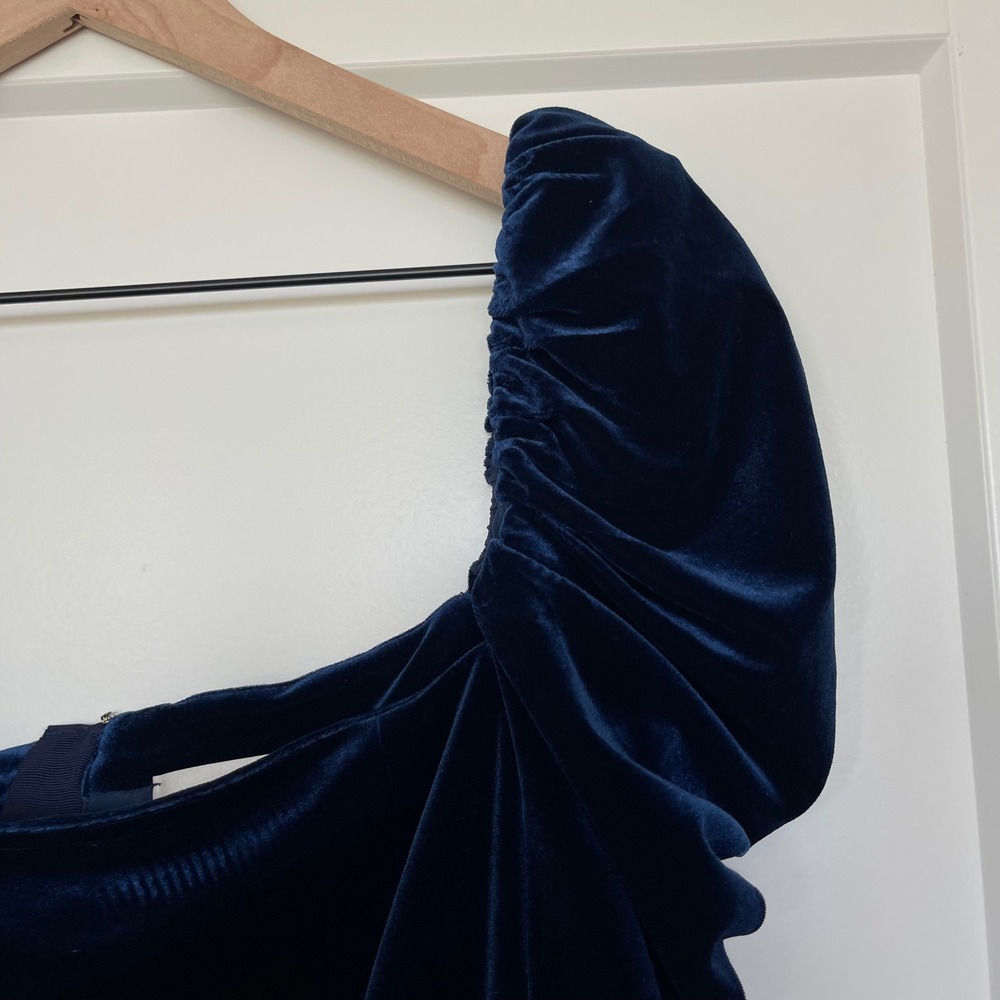 Cara Cara Laurenne Velvet Mini Dress Sm Navy Blue Puff Sleeve Chic Sexy Holiday - Picture 9 of 16